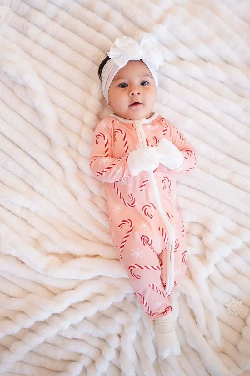 Dreamlet Pink Candy Cane Convertible Zip Footies Fold Over Mittens - Everetts Place Boutique - 