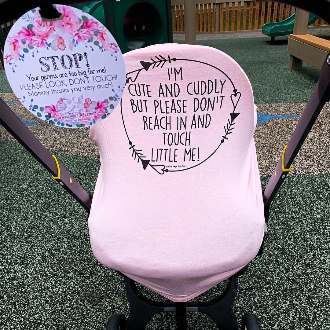 Three Little Tots Pink Car Seat 5 in 1 Cover – I'm Cute & Cuddly But Please Don't Touch Little Me - 