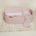 Finn + Emma Pink Carry Cot Organic Cotton Crocheted Knit Baby Bassinet - 
