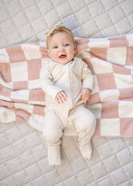 Mebie Baby Pink Checkered Plush Blanket - 