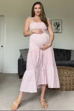 PinkBlush Pink Checkered Tiered Maternity Midi Dress - 