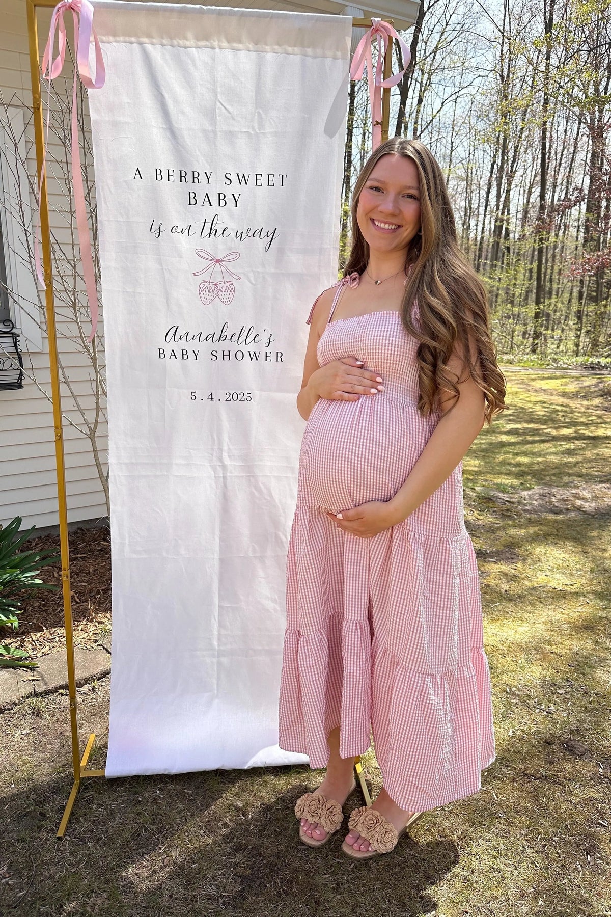 PinkBlush Pink Checkered Tiered Maternity Midi Dress - 