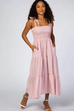PinkBlush Pink Checkered Tiered Maternity Midi Dress - 