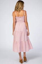 PinkBlush Pink Checkered Tiered Maternity Midi Dress - 