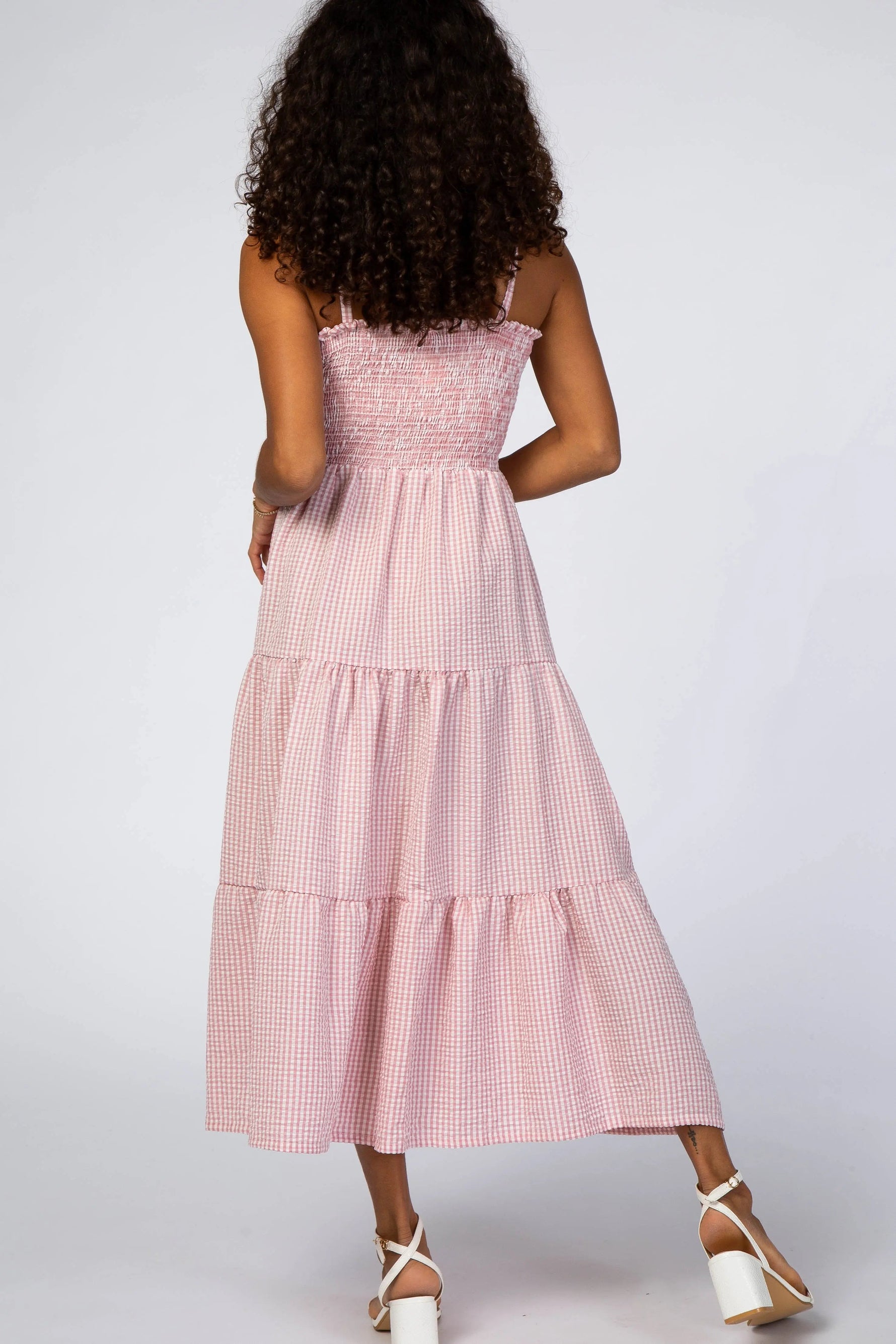 PinkBlush Pink Checkered Tiered Midi Dress - 