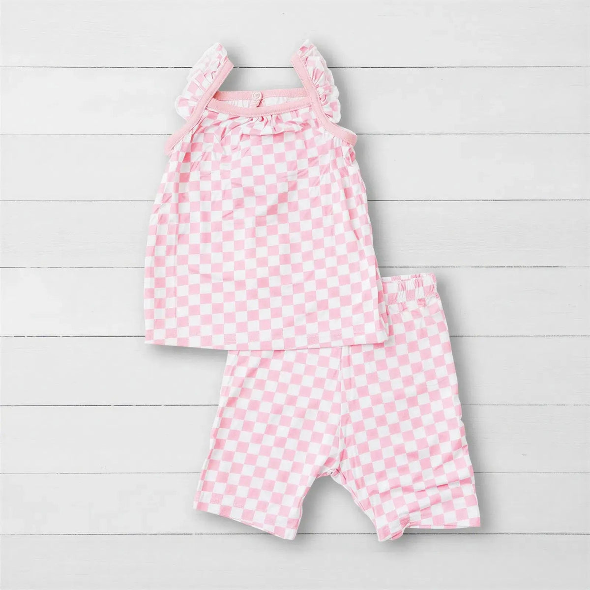 Bestaroo Pink Checks Flutter Tank & Shorts - 