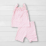 Bestaroo Pink Checks Flutter Tank & Shorts - 