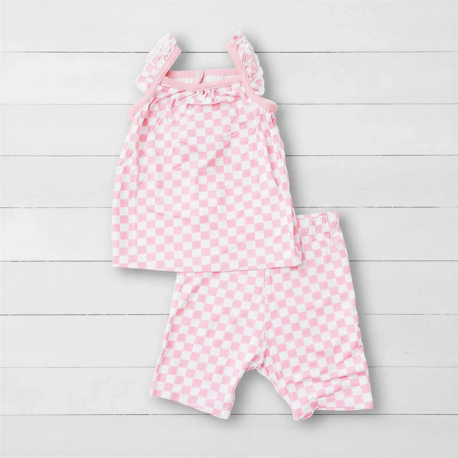 Bestaroo Pink Checks Flutter Tank & Shorts - 