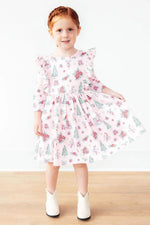 Mila & Rose ® Pink Christmas 3/4 Sleeve Ruffle Twirl Dress - 