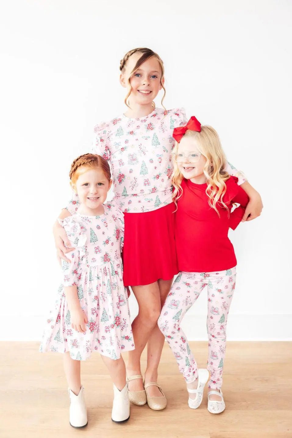 Mila & Rose ® Pink Christmas 3/4 Sleeve Ruffle Twirl Dress - 