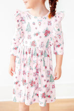 Mila & Rose ® Pink Christmas 3/4 Sleeve Ruffle Twirl Dress - 