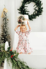Mila & Rose ® Pink Christmas 3/4 Sleeve Ruffle Twirl Dress - 