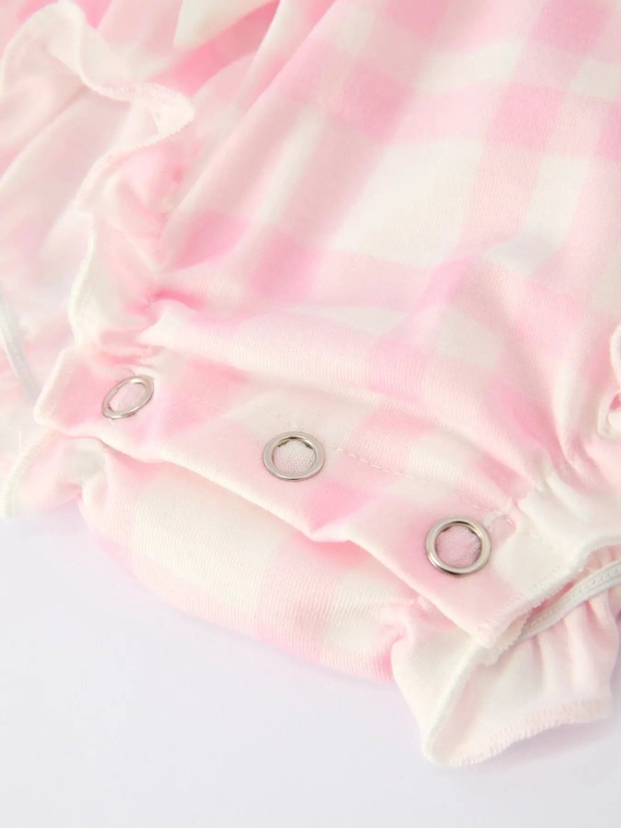 Rylee Faith Designs Pink Christmas Bow Plaid Baby Romper Soft And Comfortable - Everetts Place Boutique - 