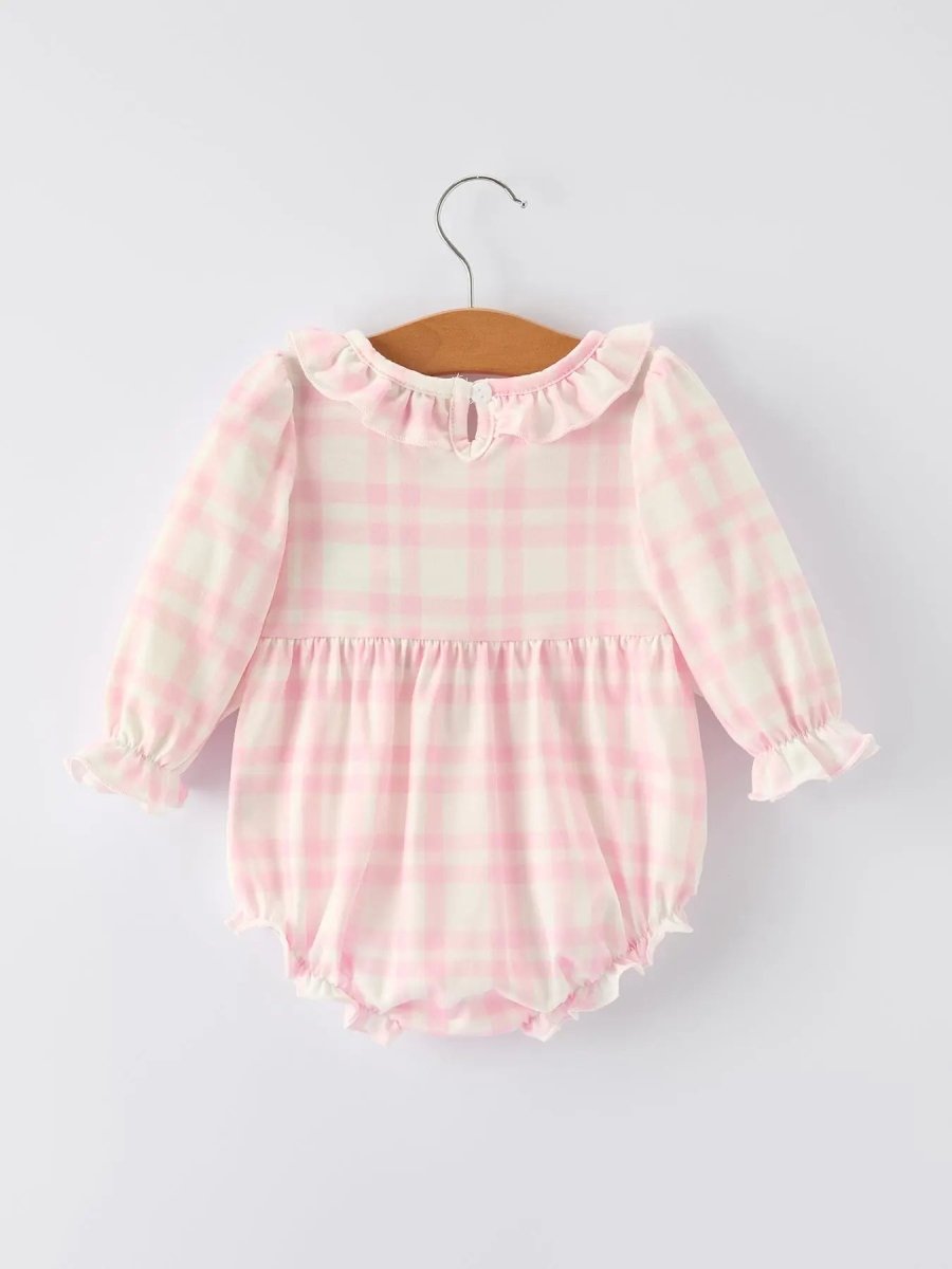 Rylee Faith Designs Pink Christmas Bow Plaid Baby Romper Soft And Comfortable - Everetts Place Boutique - 
