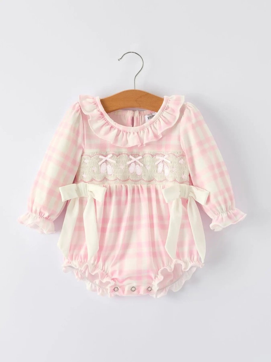 Rylee Faith Designs Pink Christmas Bow Plaid Baby Romper Soft And Comfortable - Everetts Place Boutique - 