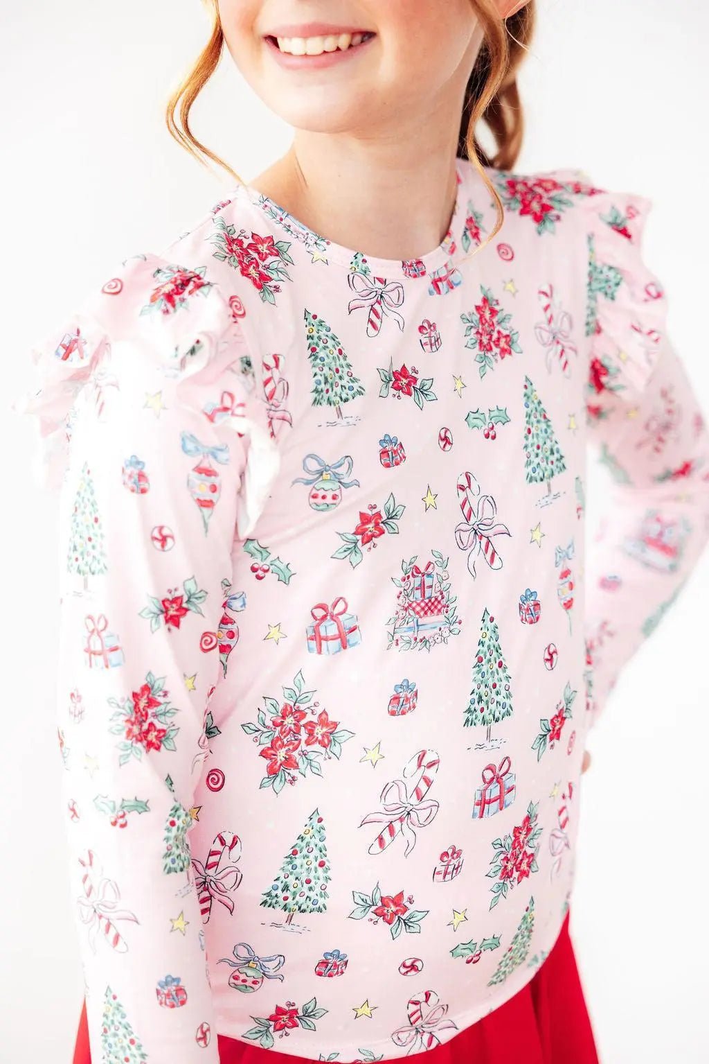 Mila & Rose ® Pink Christmas L/S Ruffle Tee - 