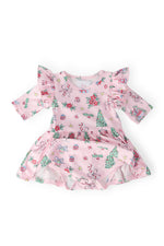 Mila & Rose ® Pink Christmas Three Quarter Sleeve Twirl Flutter Bodysuit - 