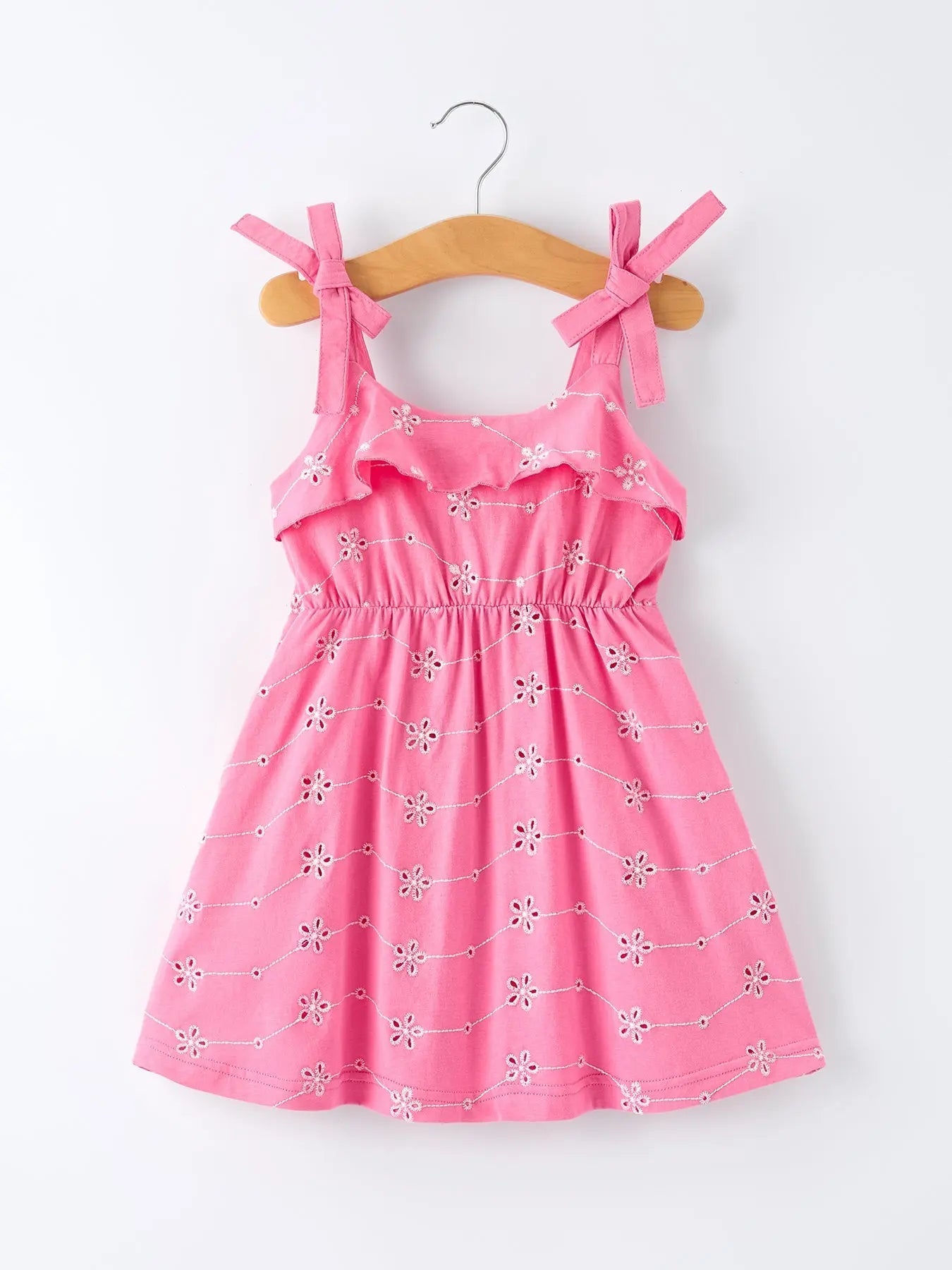 Rylee Faith Designs Pink Color Girl Bow Strap Ruffle Dress - 