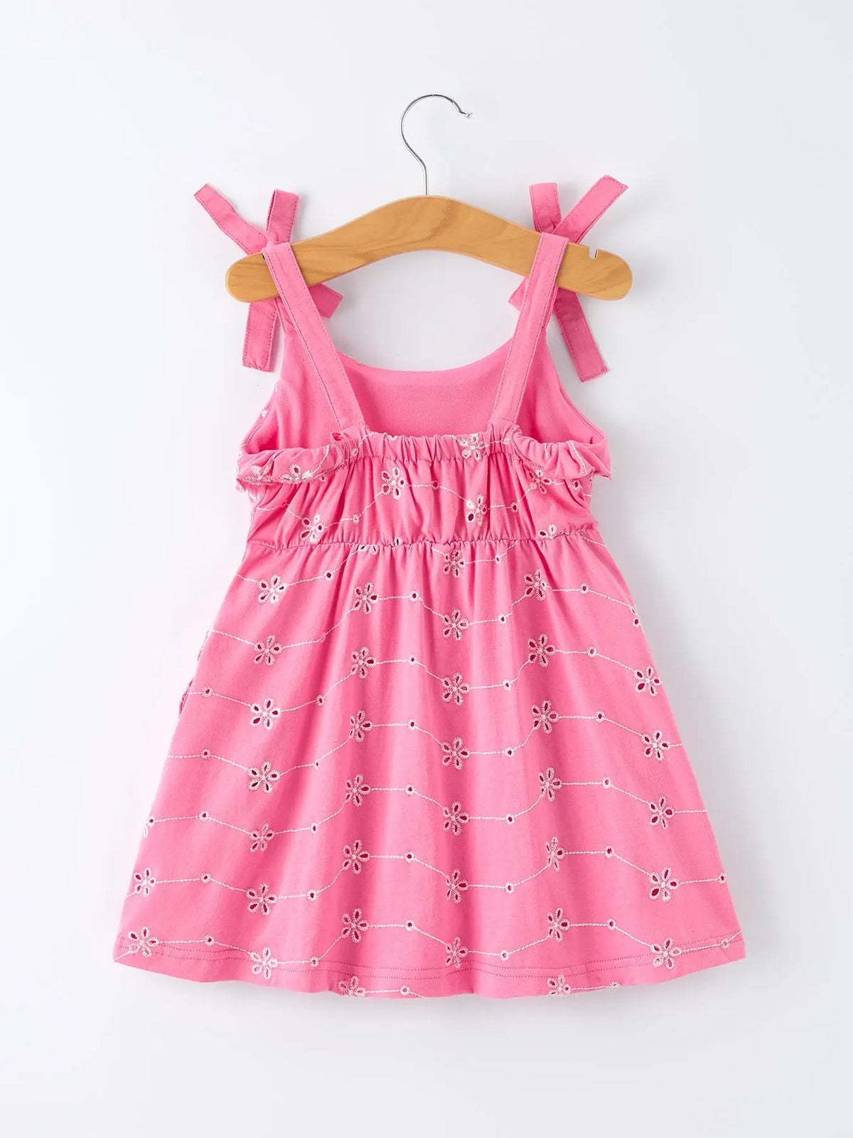 Rylee Faith Designs Pink Color Girl Bow Strap Ruffle Dress - 