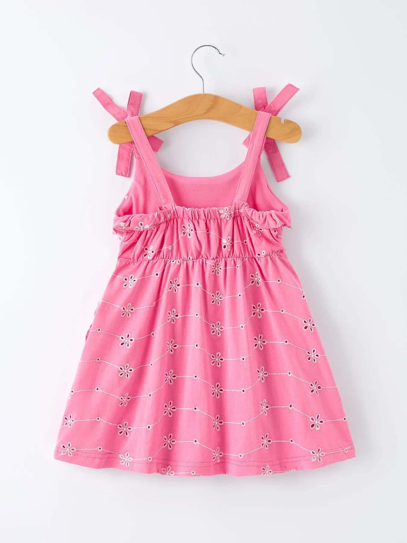 Rylee Faith Designs Pink Color Girl Bow Strap Ruffle Dress - 