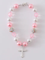 Rylee Faith Designs Pink Cross Bubblegum Necklace Stylish Playful Accessory - Everetts Place Boutique - 