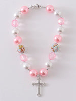 Rylee Faith Designs Pink Cross Bubblegum Necklace Stylish Playful Accessory - Everetts Place Boutique - 