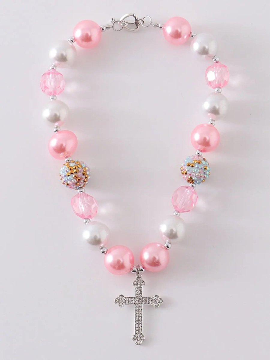 Rylee Faith Designs Pink Cross Bubblegum Necklace Stylish Playful Accessory - Everetts Place Boutique - 