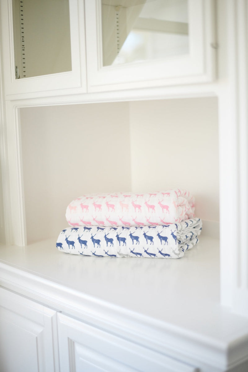 Pink Deer and Primrose Pink Plaid Cotton Muslin Newcastle Blanket for Kids Newcastle Classics