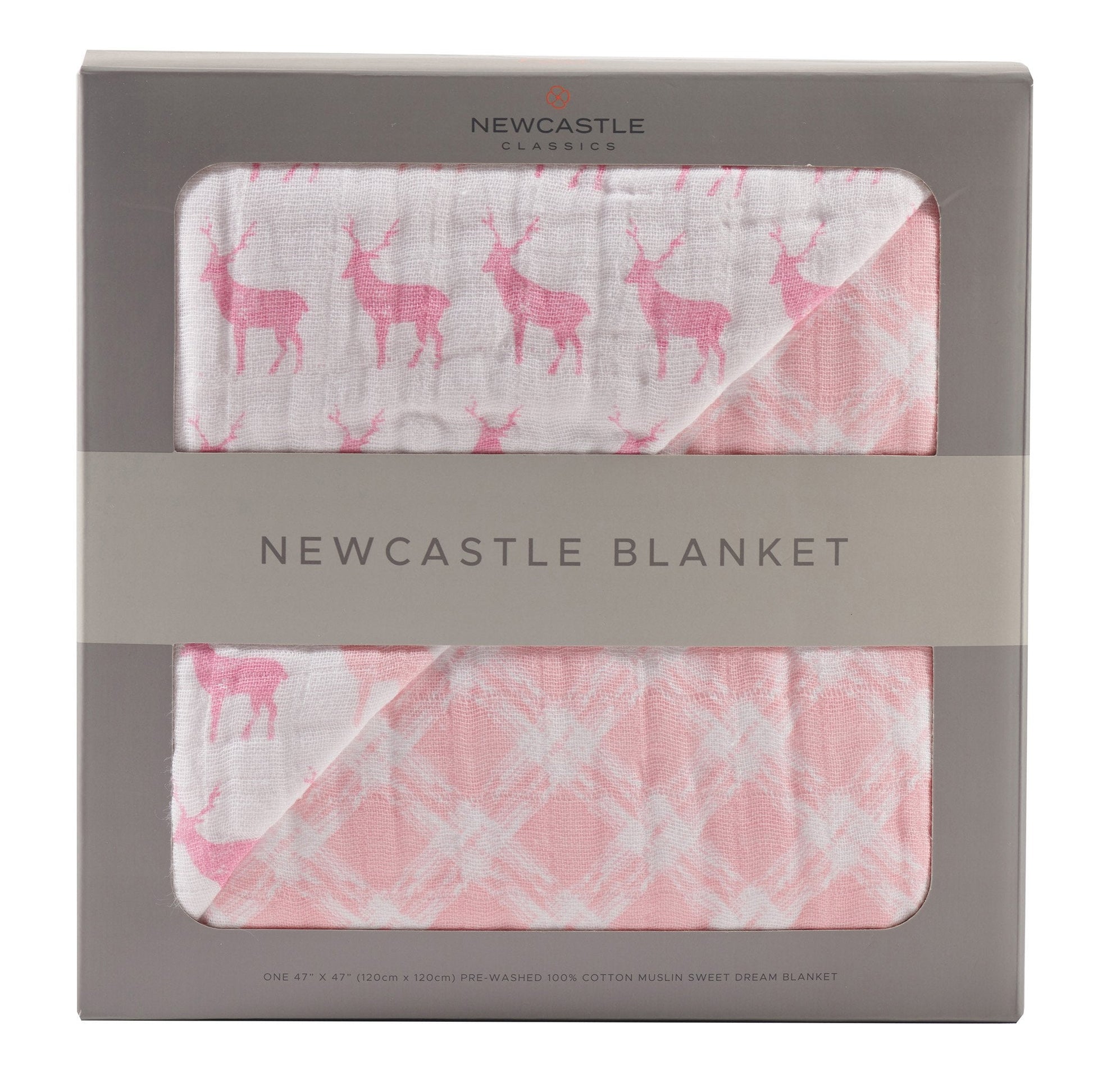 Pink Deer and Primrose Pink Plaid Cotton Muslin Newcastle Blanket for Kids Newcastle Classics