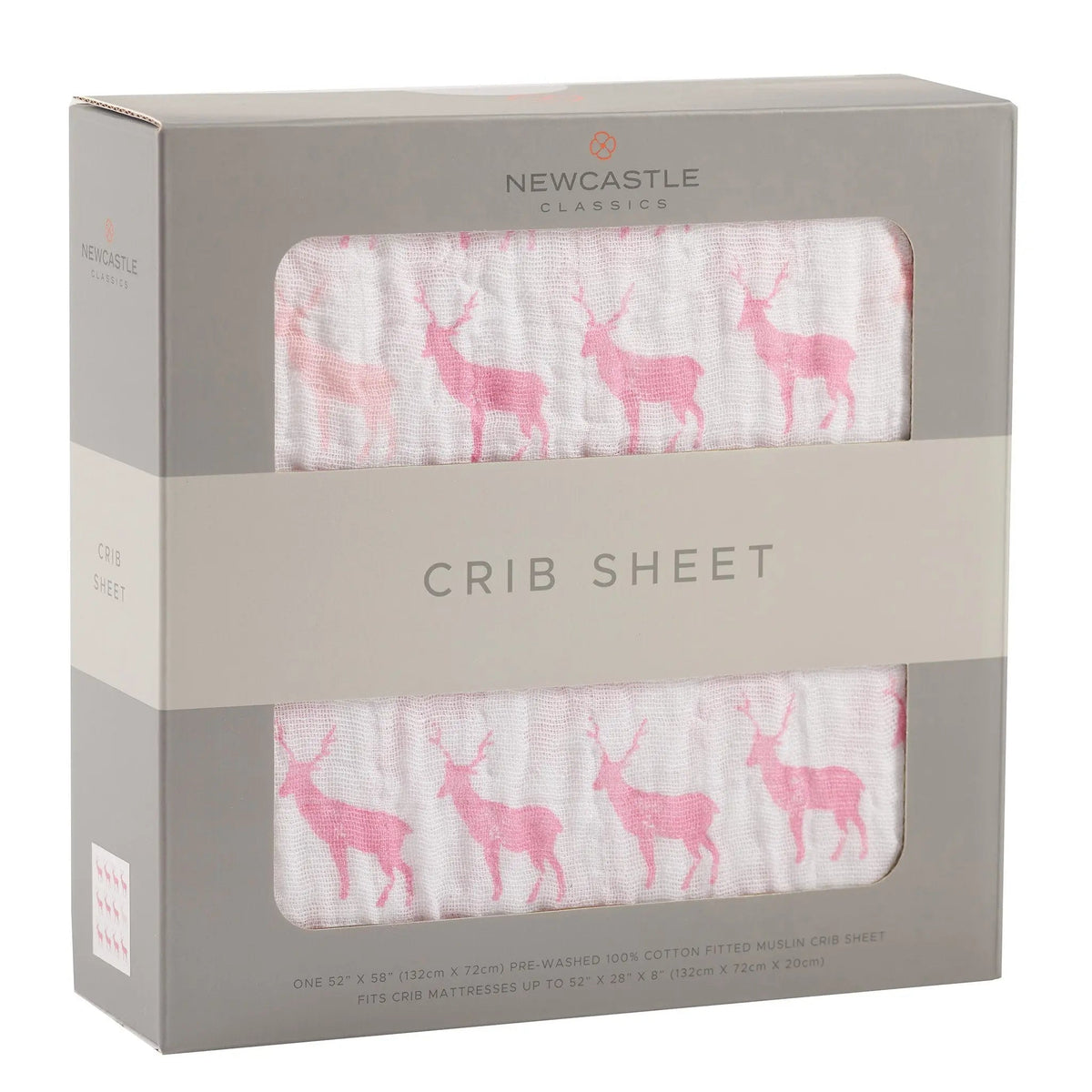 Newcastle Classics Pink Deer Cotton Muslin Crib Sheet - 