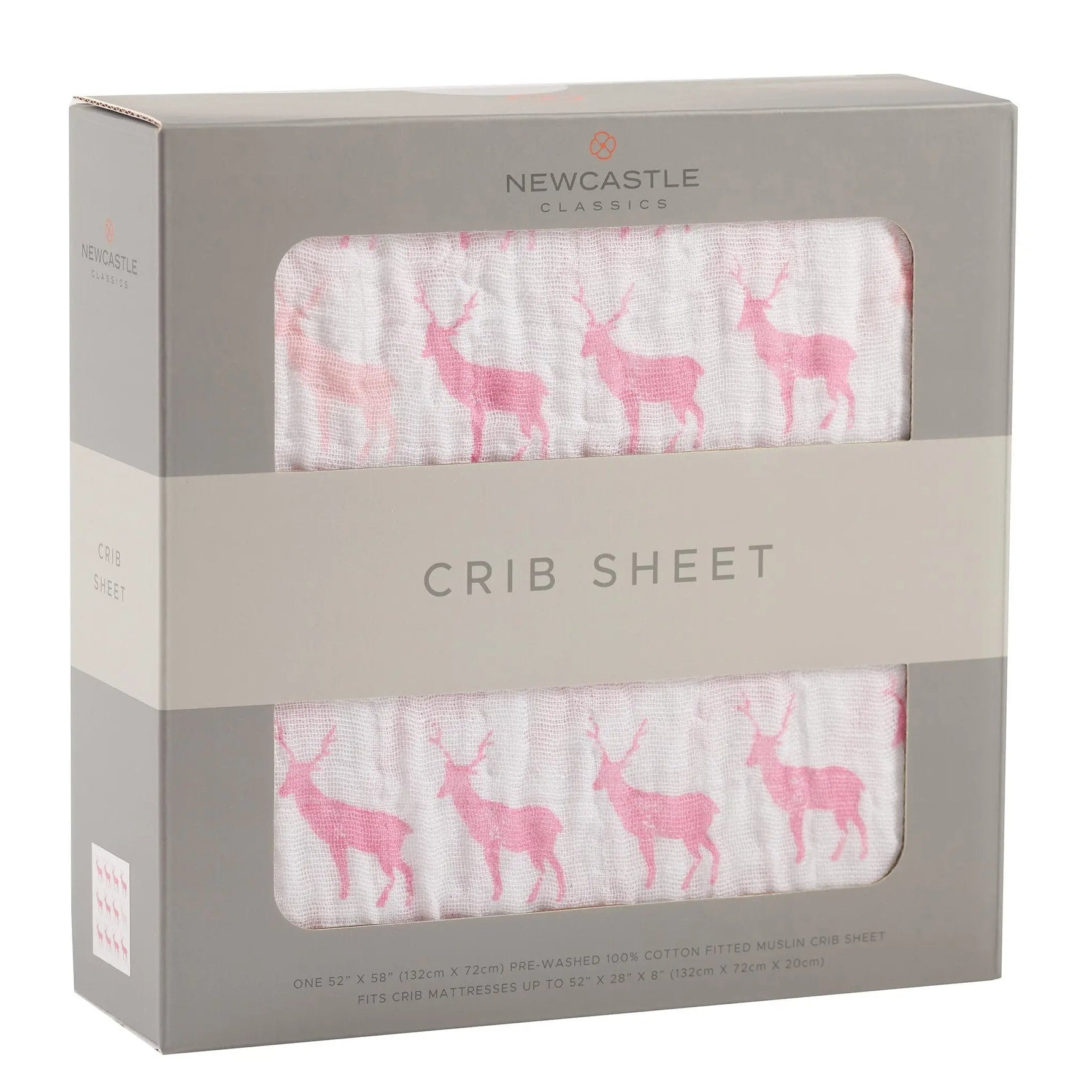 Newcastle Classics Pink Deer Cotton Muslin Crib Sheet - 