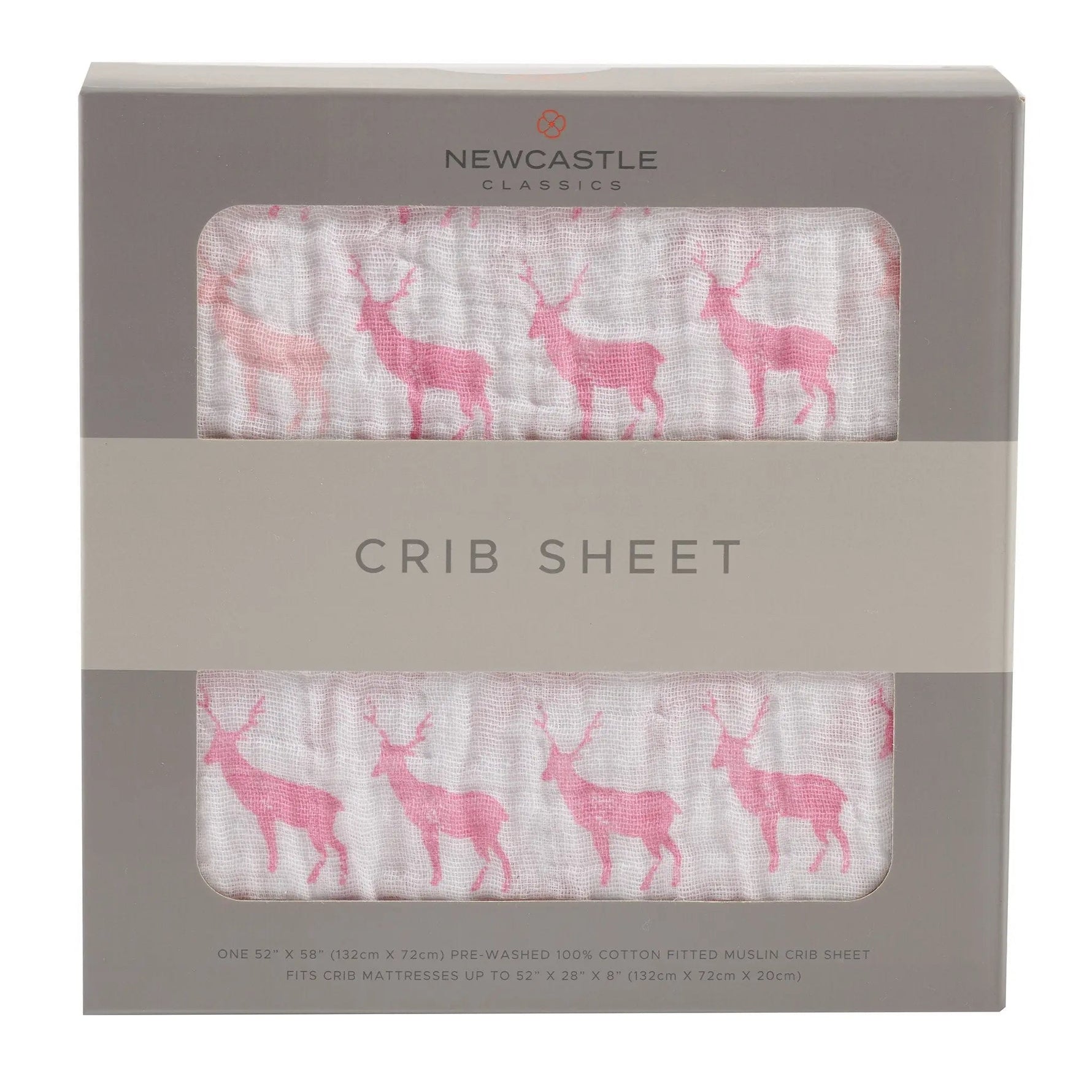 Newcastle Classics Pink Deer Cotton Muslin Crib Sheet - 
