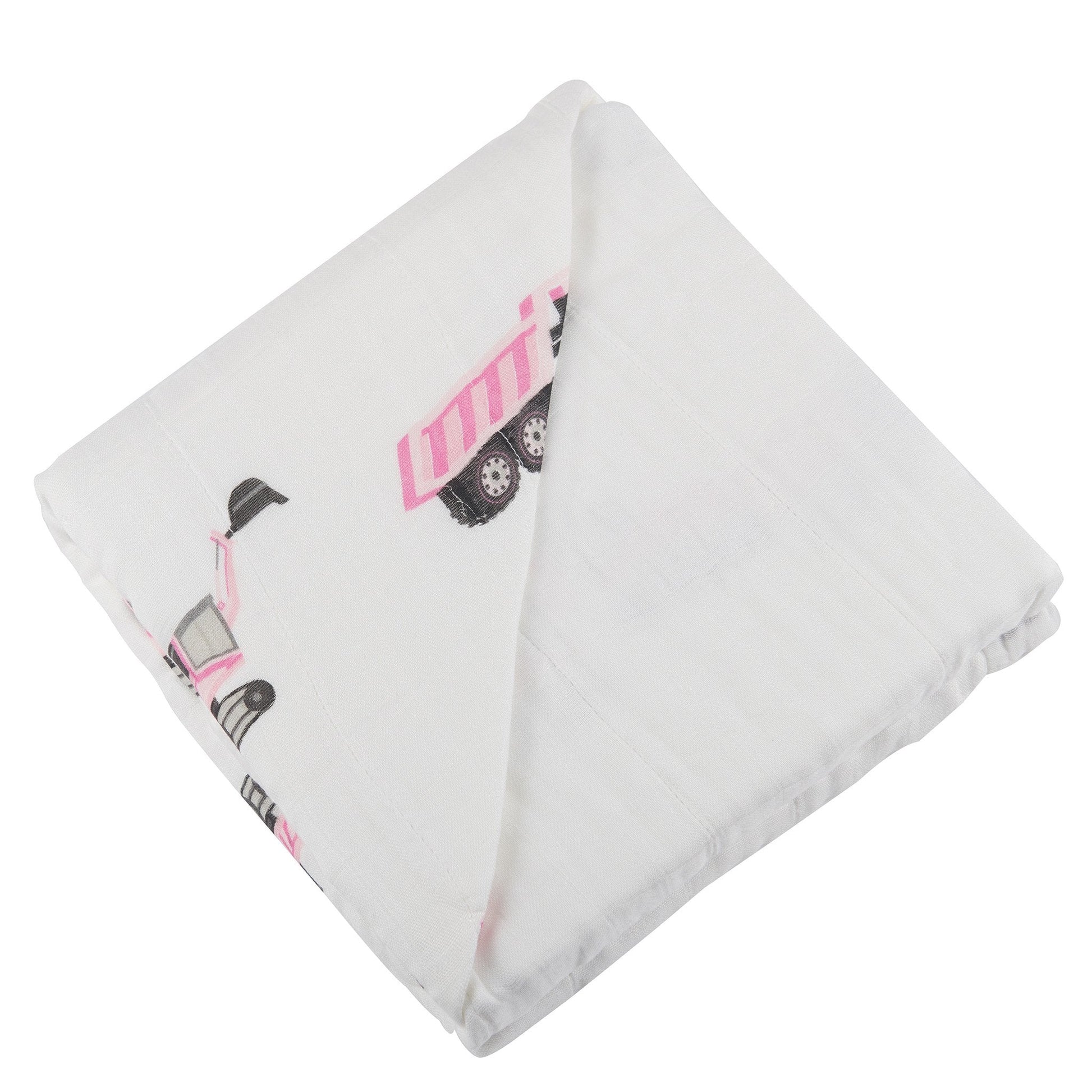 Pink Digger and White Bamboo Muslin Newcastle Blanket for Kids 47 x 47 Inches Newcastle Classics