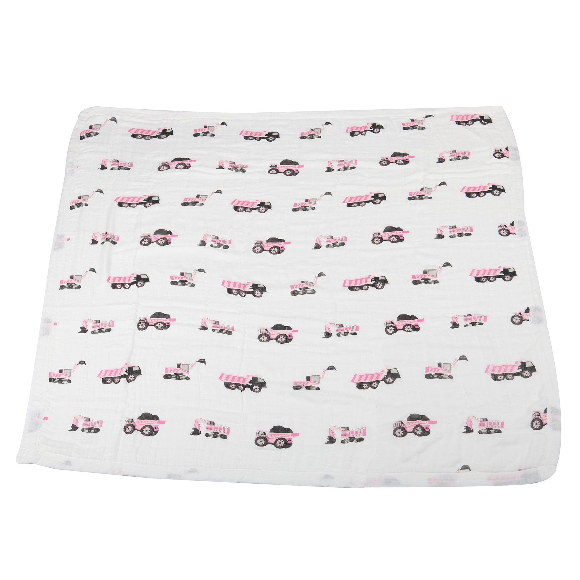 Pink Digger and White Bamboo Muslin Newcastle Blanket for Kids 47 x 47 Inches Newcastle Classics