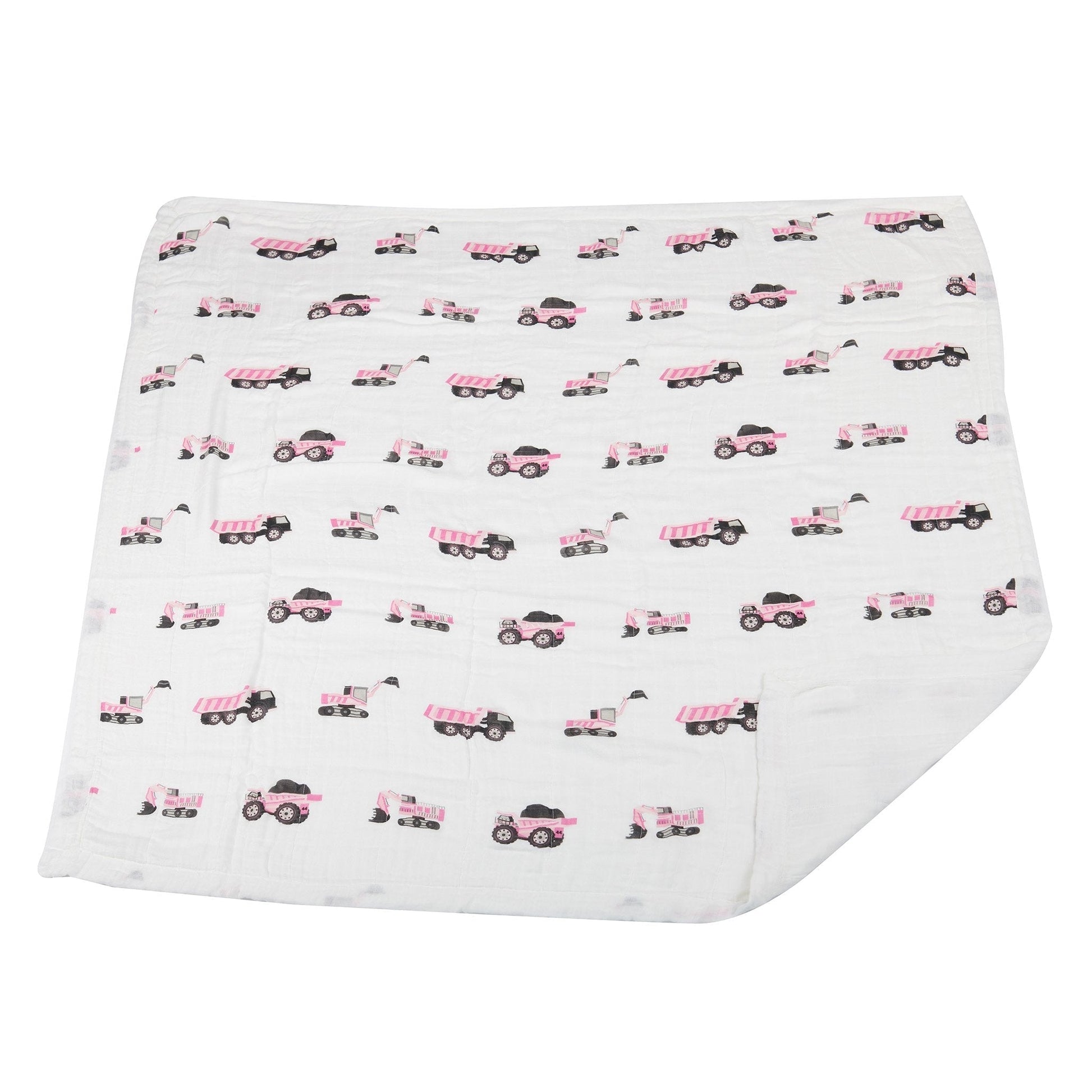 Pink Digger and White Bamboo Muslin Newcastle Blanket for Kids 47 x 47 Inches Newcastle Classics