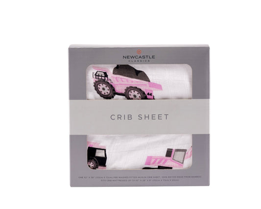 Pink Digger Bamboo Crib Sheet Soft Breathable Comfy Snug Fit 28x52 Inches Natural Muslin Newcastle Classics