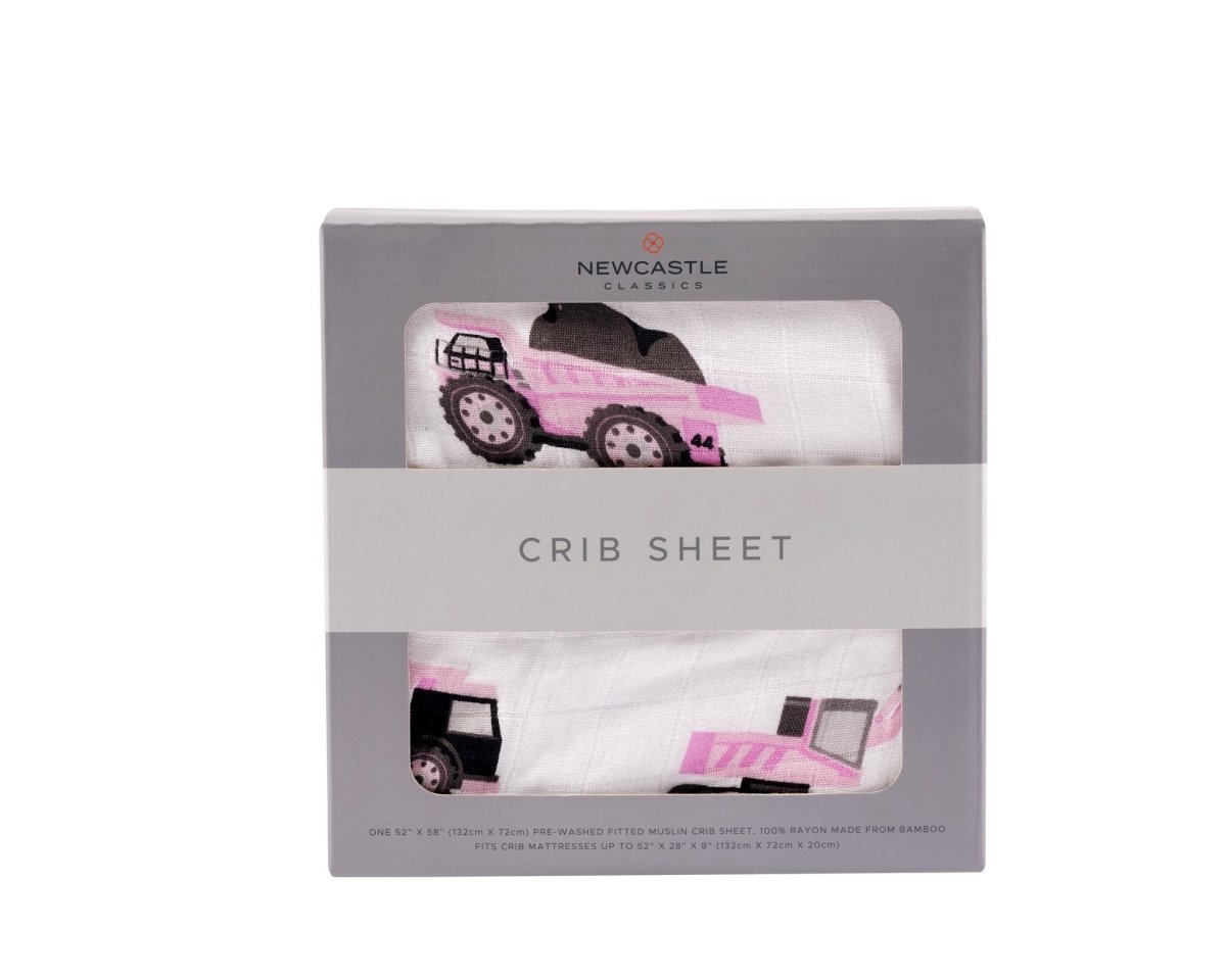 Newcastle Classics Pink Digger Bamboo Crib Sheet Soft Breathable Fabric for Baby Comfort - 