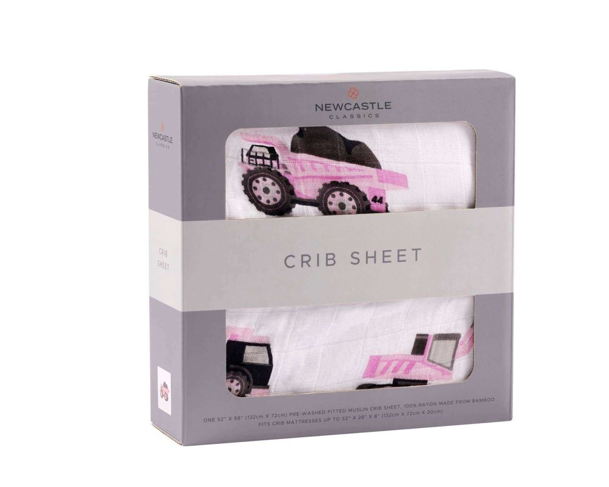 Newcastle Classics Pink Digger Crib Sheet for Nursery Comfort- Newcastle Classics Bamboo Muslin - Everetts Place Boutique -