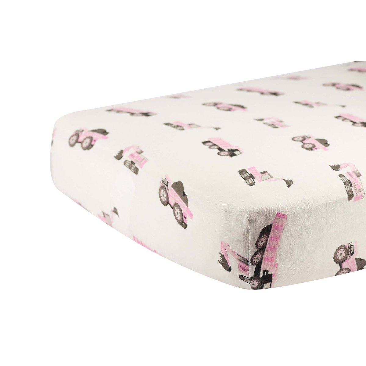Newcastle Classics Pink Digger Crib Sheet for Nursery Comfort- Newcastle Classics Bamboo Muslin - Everetts Place Boutique -