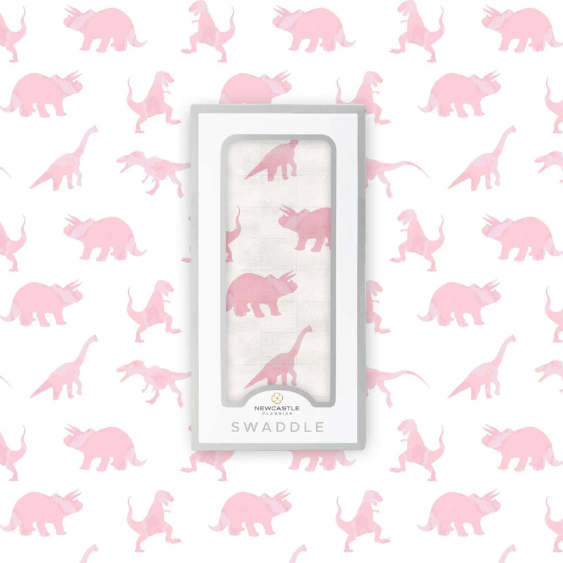 Pink Dinosaurs Bamboo Muslin Swaddle Blanket for Baby Soft Breathable Multi Use Newcastle Classics