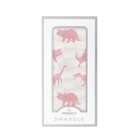 Pink Dinosaurs Bamboo Muslin Swaddle Blanket for Baby Soft Breathable Multi Use Newcastle Classics