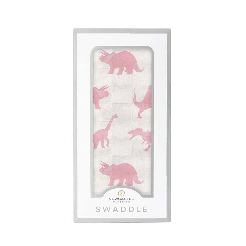 Pink Dinosaurs Bamboo Muslin Swaddle Blanket for Baby Soft Breathable Multi Use Newcastle Classics