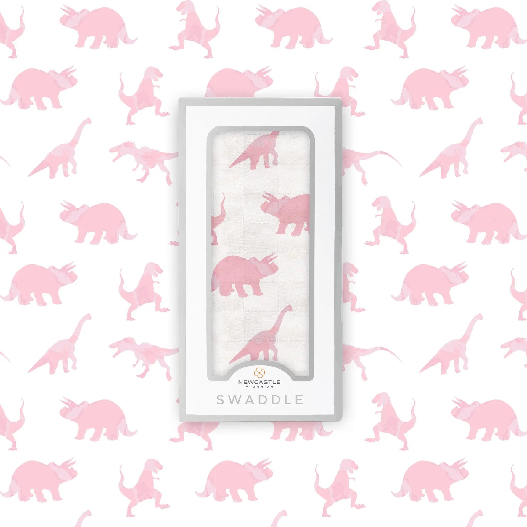 Newcastle Classics Pink Dinosaurs Bamboo Muslin Swaddle - 
