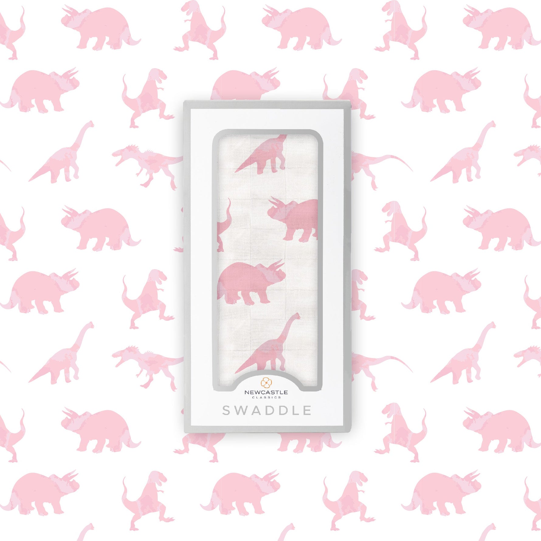 Newcastle Classics Pink Dinosaurs Bamboo Muslin Swaddle