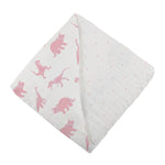 Newcastle Classics Cozy Bamboo Muslin Blanket with Pink Dinosaurs for Kids 47 Inch - Baby & Toddler Bamboo Newcastle Blanket