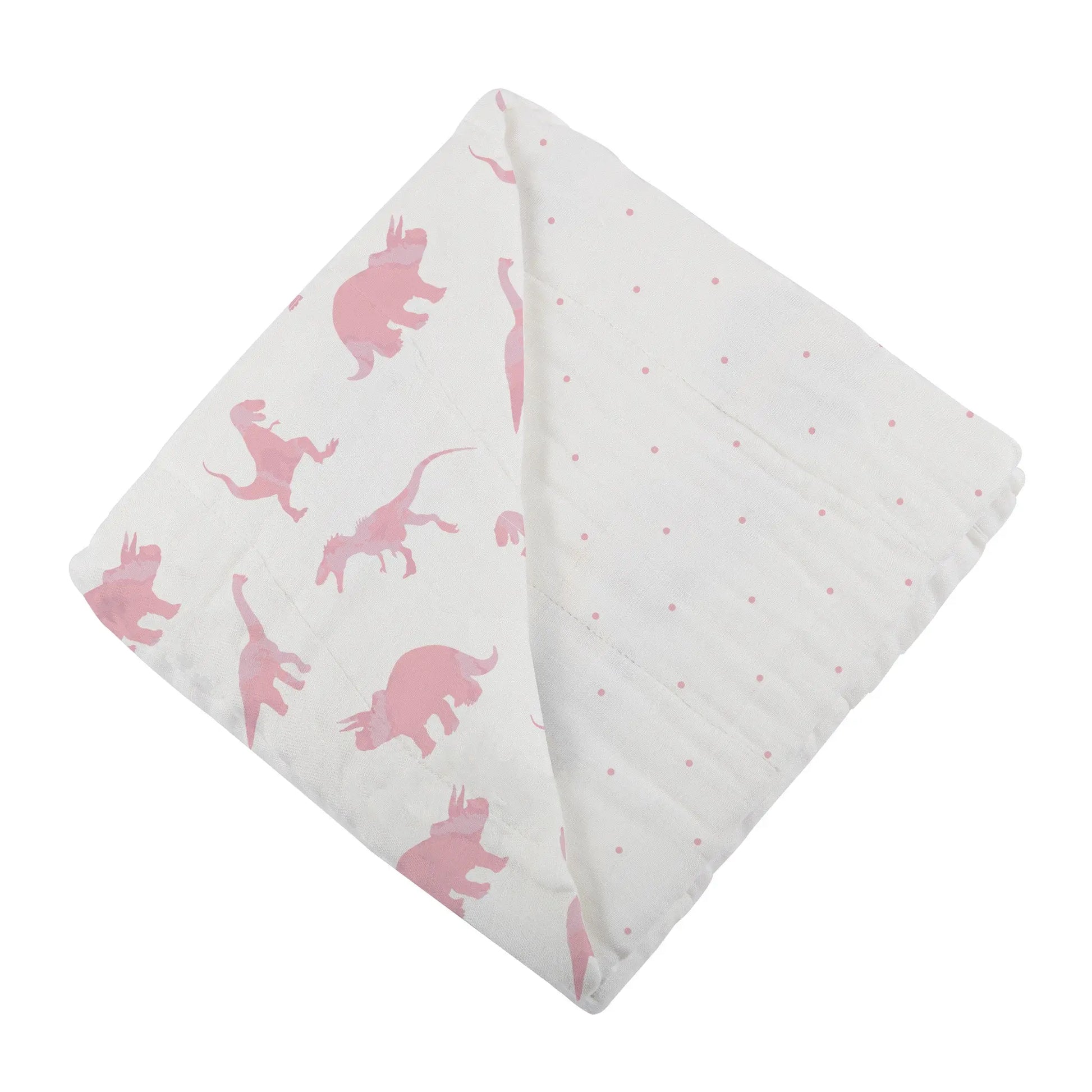 Pink Dinosaurs And Pink Polka Dot Bamboo Muslin Blanket For Kids 47 Inch x 47 Inch Newcastle Classics