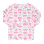 Sweet Bamboo Pink Elephant 2 Piece Pajama Set with Comfortable Cuffed Pants for Kids - 
