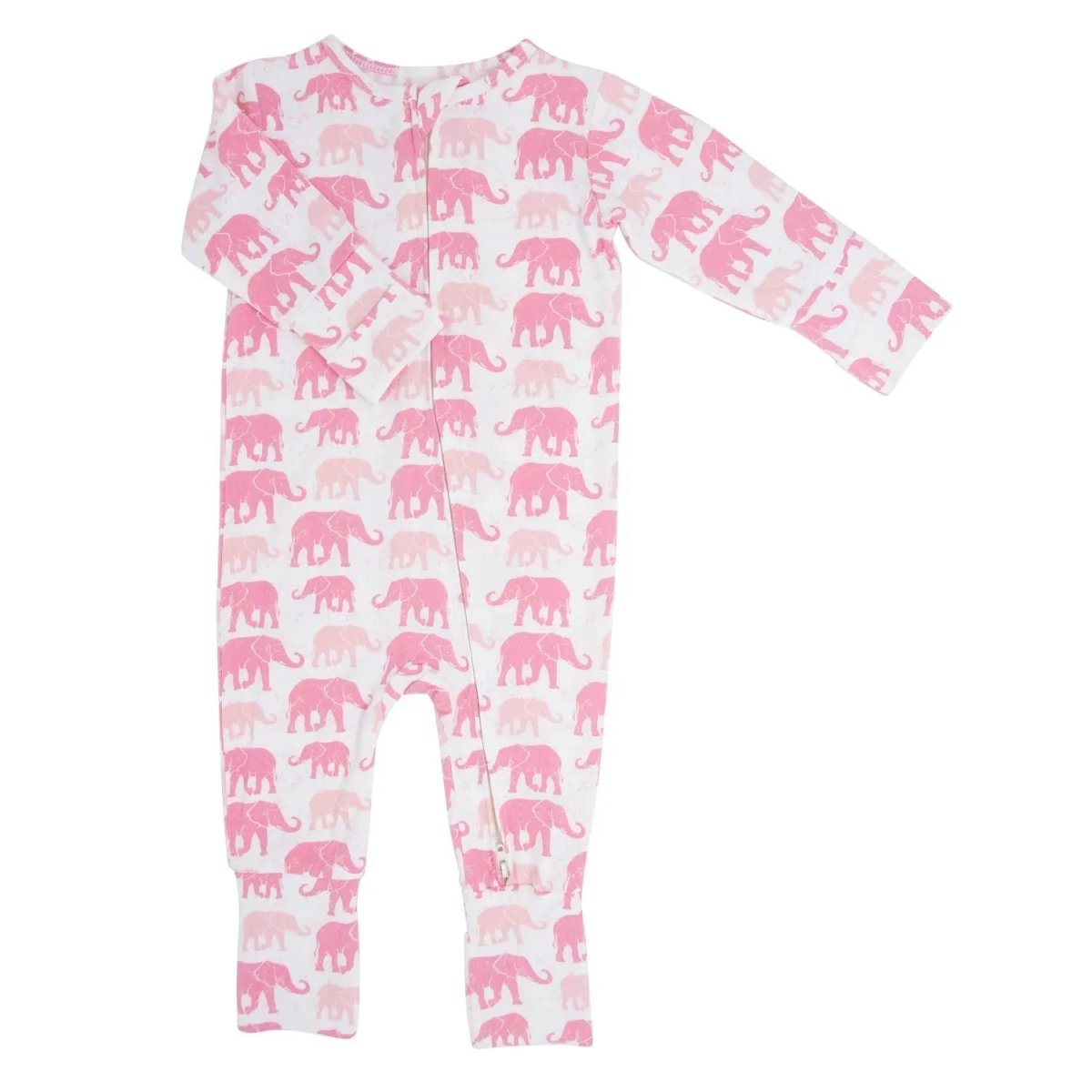 Sweet Bamboo Pink Elephant Convertible Romper with Two Way Zip for Active Babies - 