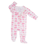 Sweet Bamboo Pink Elephant Zipper Footie with Two Way Zip for Cozy Babies - 