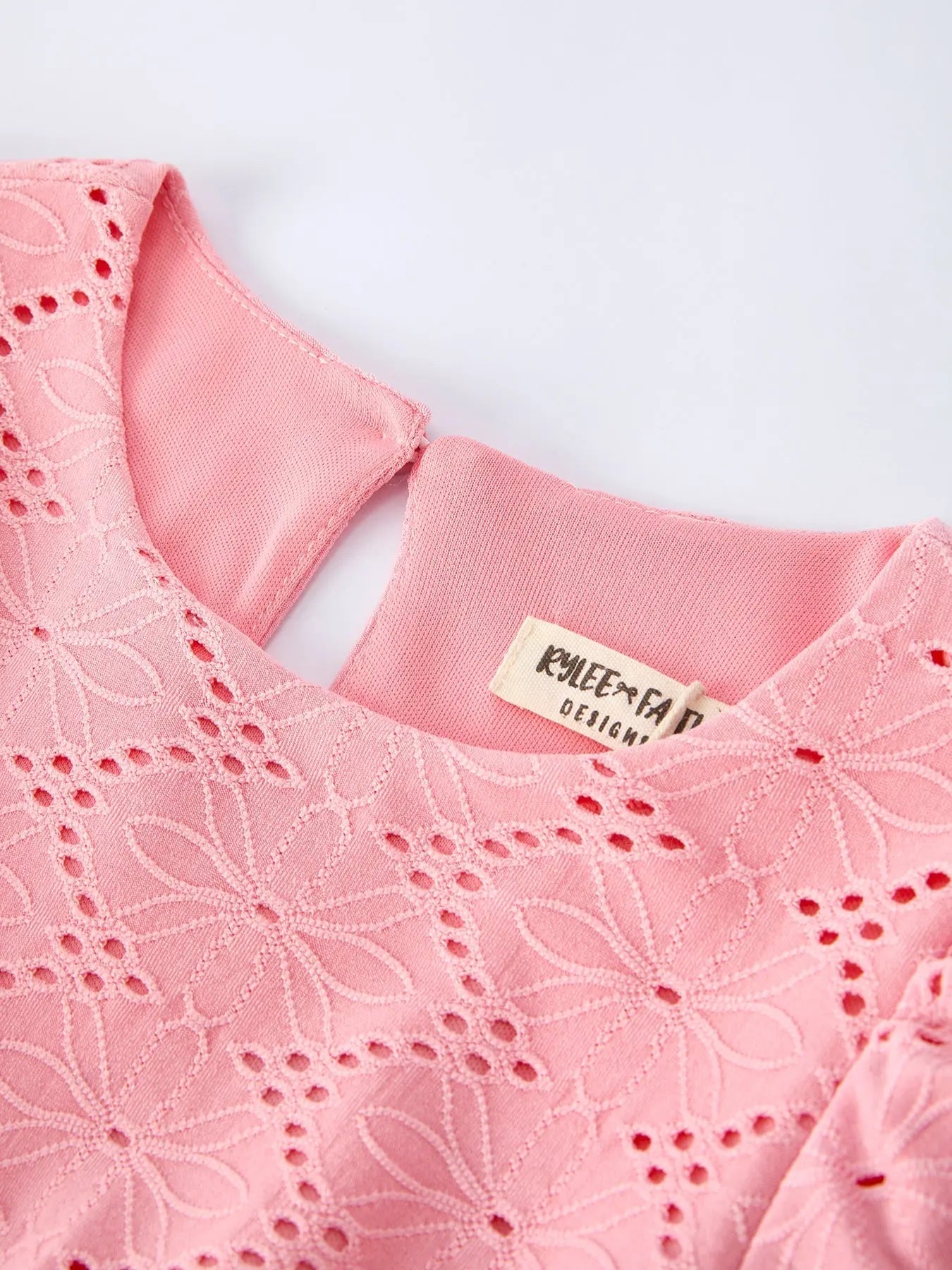Rylee Faith Designs Pink Eyelet Embroidered Girl Short Sleeve Dress - 